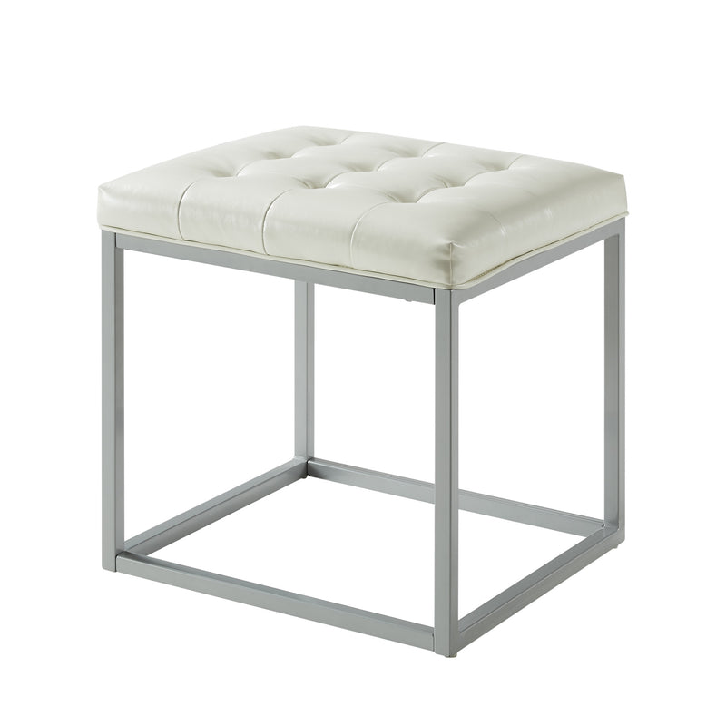 Home Outfitters 18" Cream Faux Leather And Gray Cube Ottoman