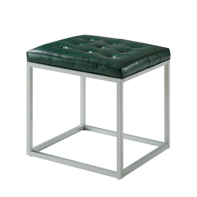 Home Outfitters 18" Green Faux Leather And Gray Cube Ottoman