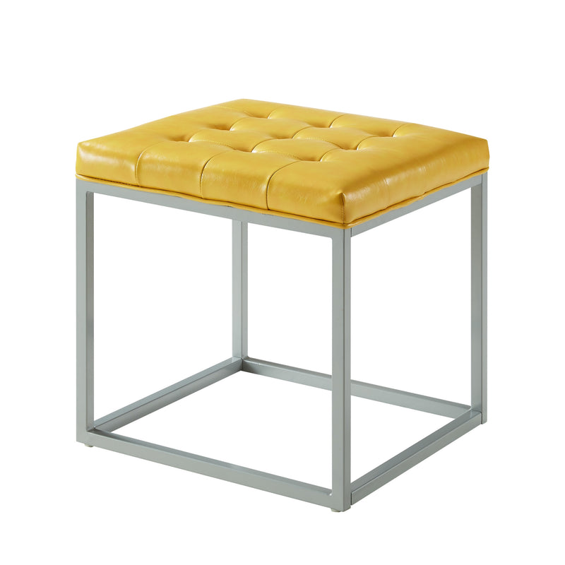 Home Outfitters 18" Yellow Faux Leather And Gray Cube Ottoman
