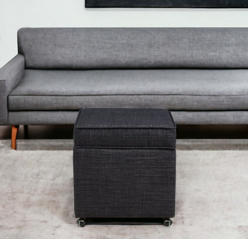 Home Outfitters 20" Charcoal Black Linen Rolling Storage Ottoman
