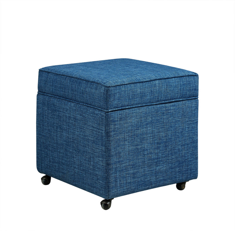 Home Outfitters 20" Blue Linen And Black Rolling Striped Storage