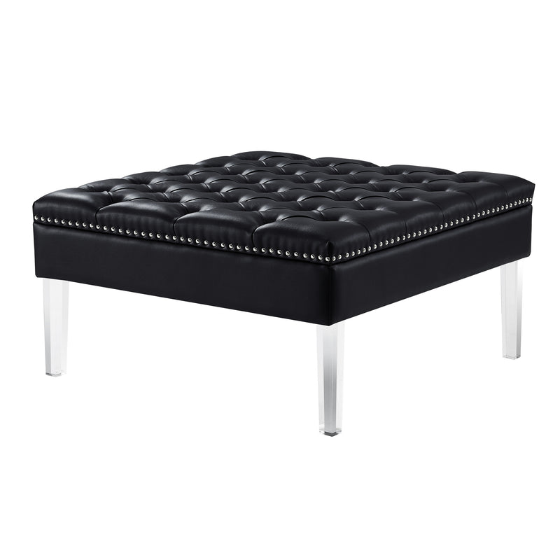 Home Outfitters 35" Black Faux Leather And Clear Cocktail Ottoman