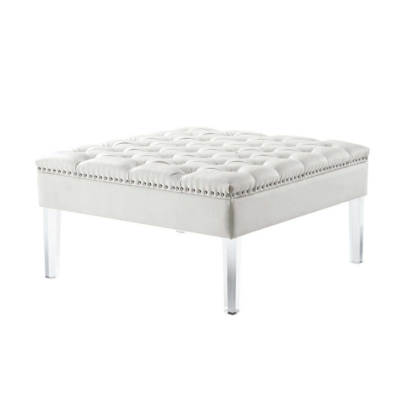 Home Outfitters 35" White Faux Leather And Clear Cocktail Ottoman