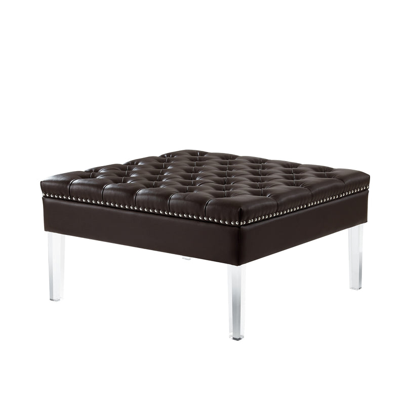 Home Outfitters 35" Espresso Faux Leather And Clear Cocktail Ottoman