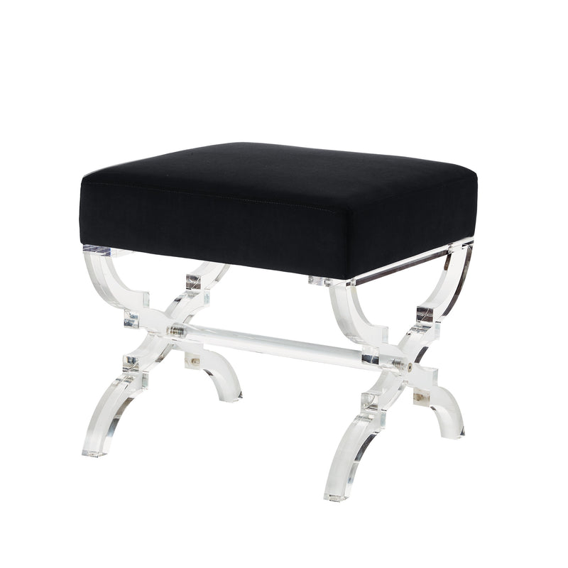 Home Outfitters 18" Black Velvet And Clear Ottoman