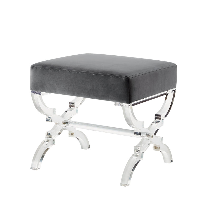 Home Outfitters 18" Gray Velvet And Clear Ottoman