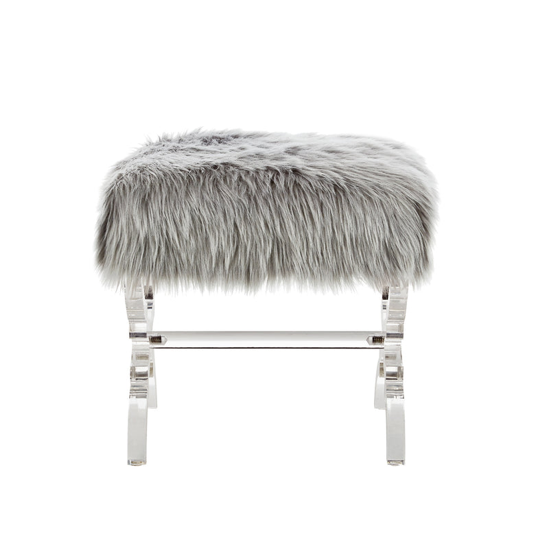 Home Outfitters 18" Gray Faux Fur And Clear Ottoman