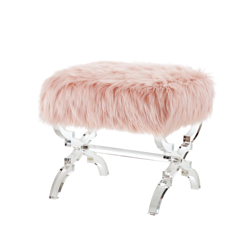 Home Outfitters 18" Rose Faux Fur And Clear Ottoman