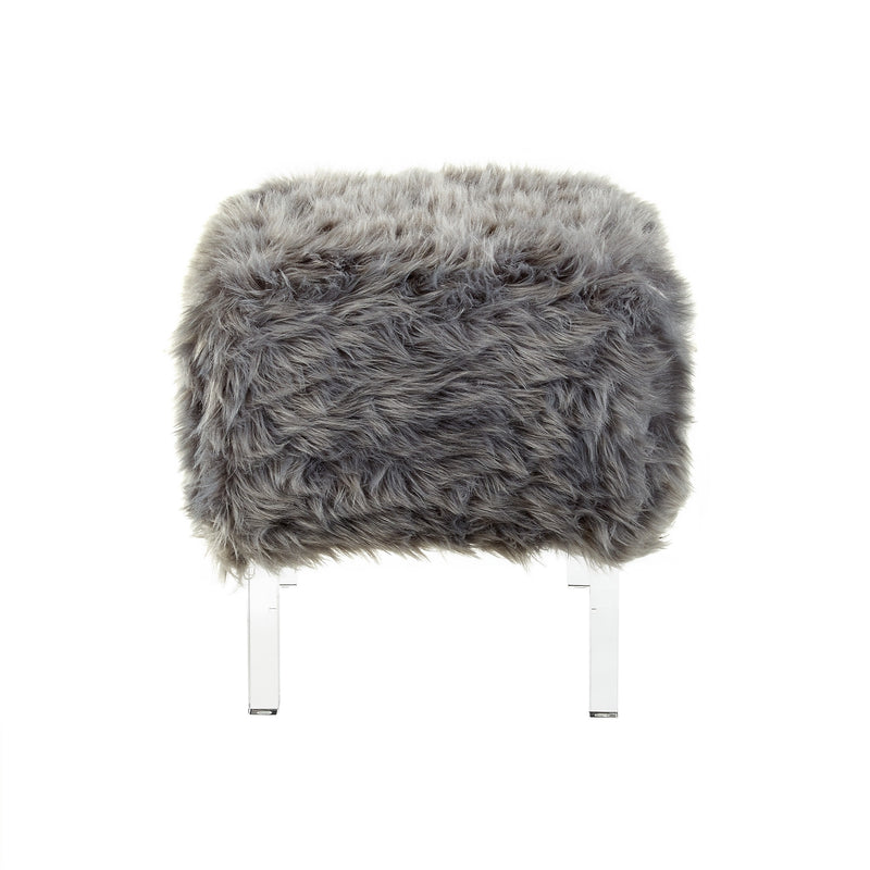 Home Outfitters 19" Gray Faux Fur And Clear Ottoman