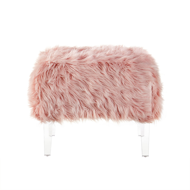 Home Outfitters 19" Rose Faux Fur And Clear Ottoman