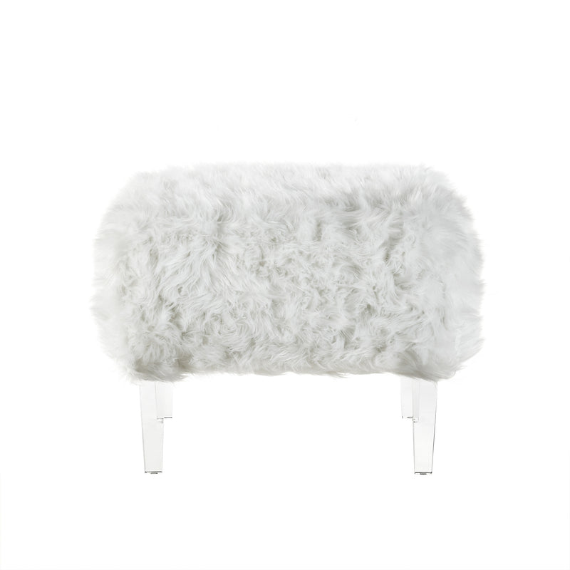 Home Outfitters 19" White Faux Fur And Clear Ottoman