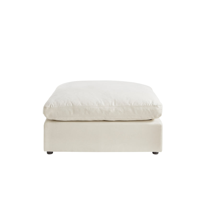 Home Outfitters 36" White Linen And Black Ottoman