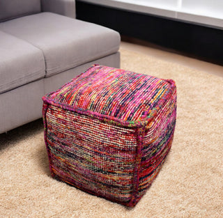 Home Outfitters 18" Pink Wool Cube Pouf Ottoman