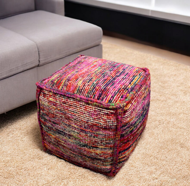 Home Outfitters 18" Pink Wool Cube Pouf Ottoman