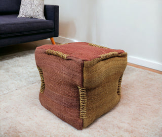 Home Outfitters 18" Pink and Orange Jute Cube Pouf Ottoman