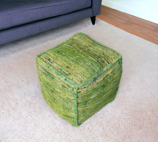 Home Outfitters 18" Green Recycled Silk and Cotton Blend Cube Pouf Ottoman