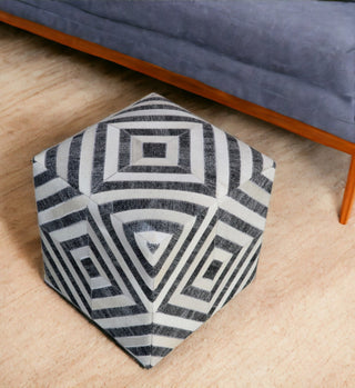 Home Outfitters 18" Dark Gray and Ivory Hair on Hide Cube Geometric Pouf Ottoman