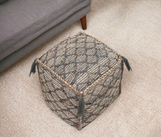 Home Outfitters 18" Natural Gray and Taupe Jute Cube Trellis Pouf Ottoman