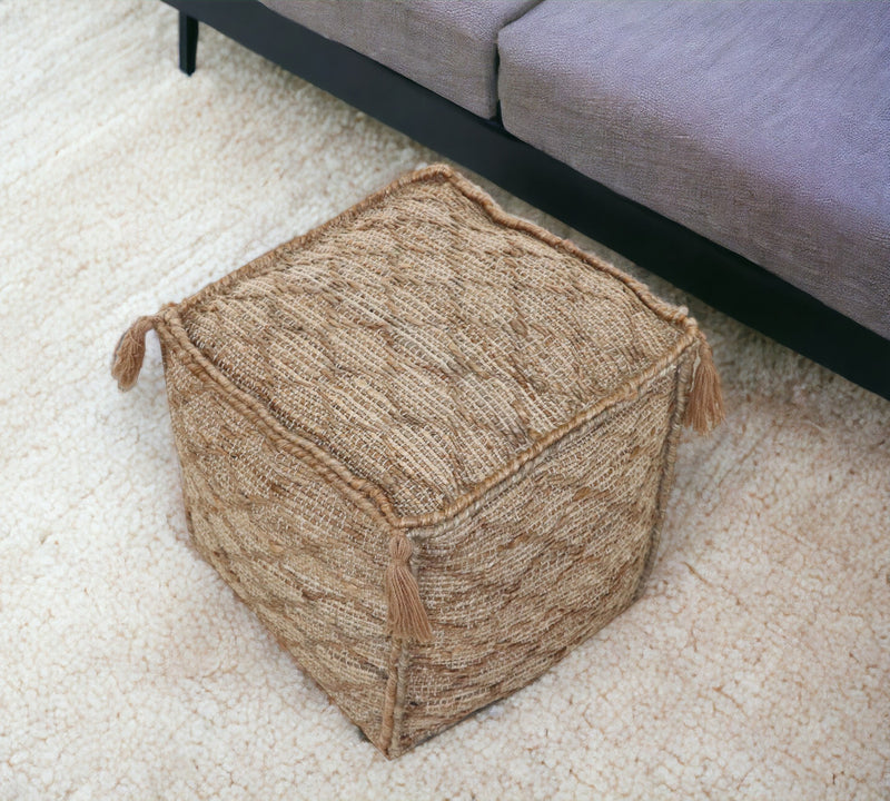 Home Outfitters 18" Brown Jute Cube Trellis Pouf Ottoman