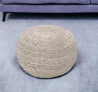 Home Outfitters 20" Gray Wool Round Ribbed Pouf Ottoman