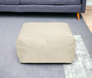 Home Outfitters 22" Ivory Leather Pouf Ottoman