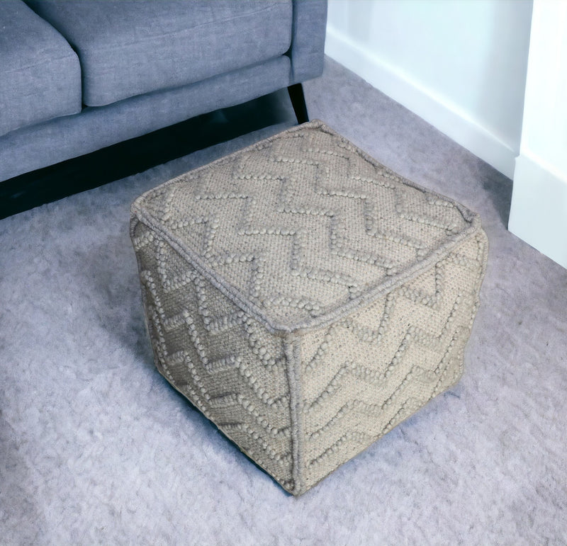 Home Outfitters 18" Gray Wool Cotton Blend Cube Chevron Pouf Ottoman