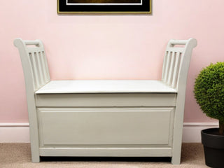 38" White Solid Wood Storage Bench with Flip-Top