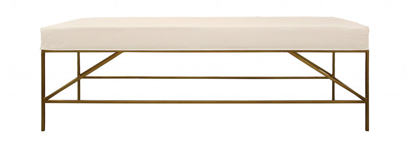 Home Outfitters 58" Ivory and Gold Upholstered Linen Bench