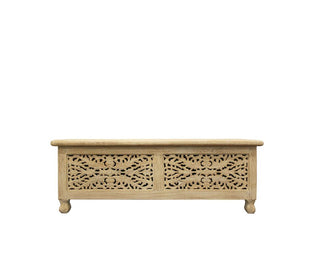 46" Antique White Solid Carved Wood Scroll Bench with Flip-Top