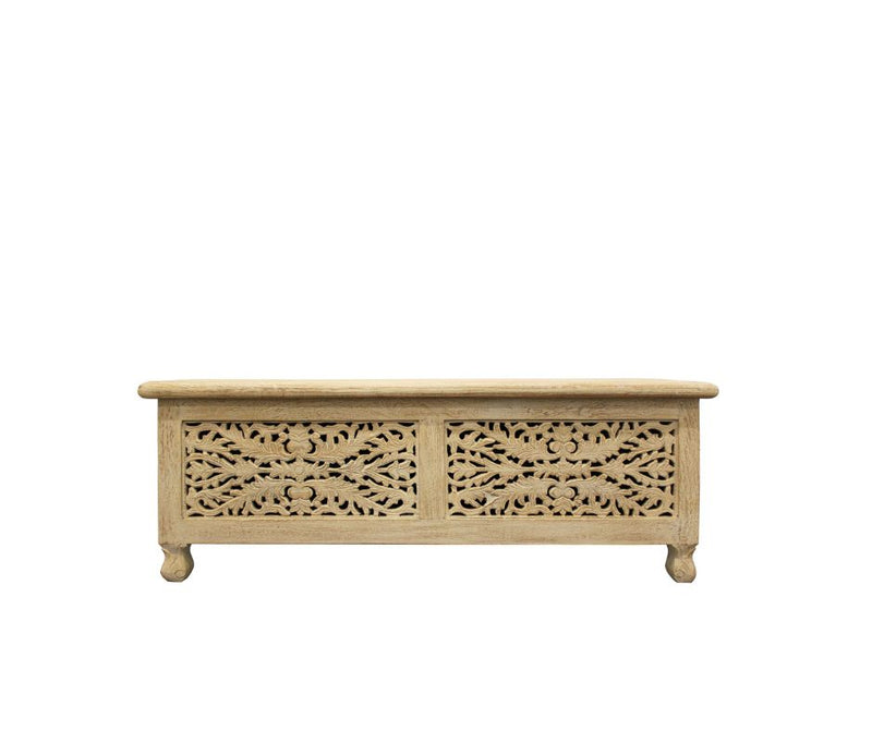 Home Outfitters 46" Antique White Solid Carved Wood Scroll Bench with Flip Top