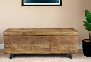 46" Brown and Black Distressed Solid Wood Storage Bench with Flip-Top