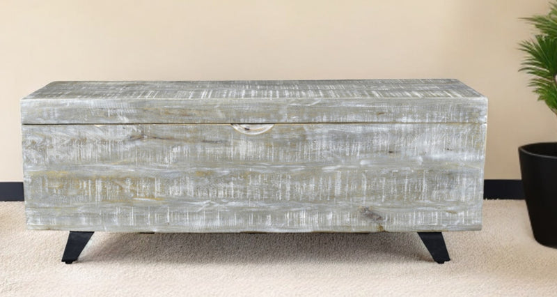 Home Outfitters 46" Gray and Black Distressed Solid Wood Storage Bench with Flip Top