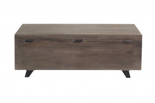 46" Brown And Black Solid Wood Entryway Bench with Flip-Top