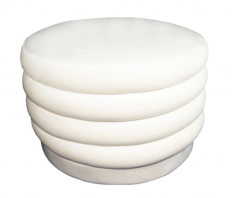 Home Outfitters 31" White Velvet Tufted Round Cocktail Ottoman