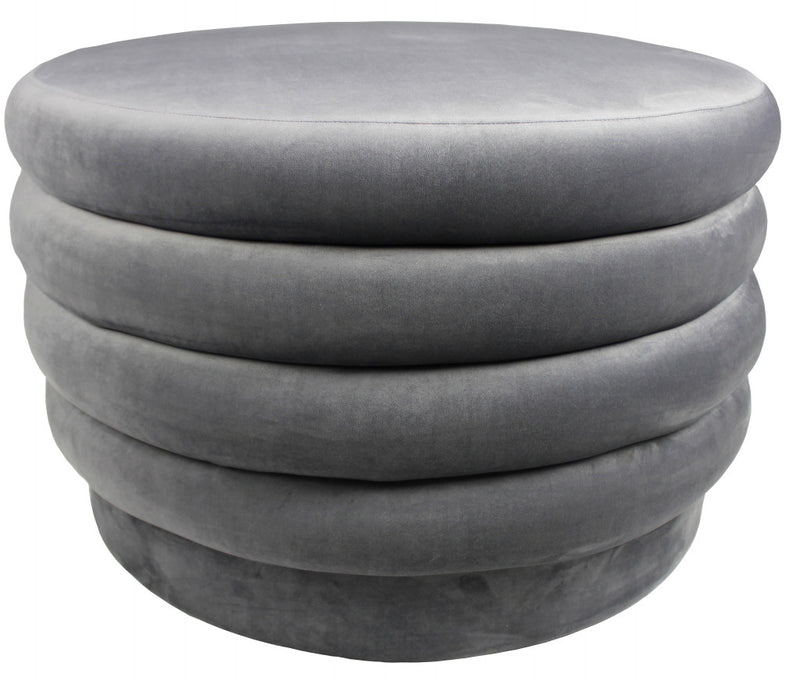 Home Outfitters 31" Gray Velvet Tufted Round Cocktail Ottoman