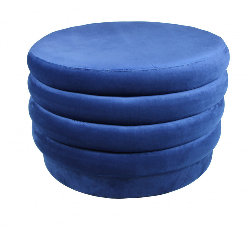 Home Outfitters 31" Blue Velvet Tufted Round Cocktail Ottoman