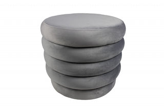 Home Outfitters 21" Gray Velvet Tufted Round Cocktail Ottoman
