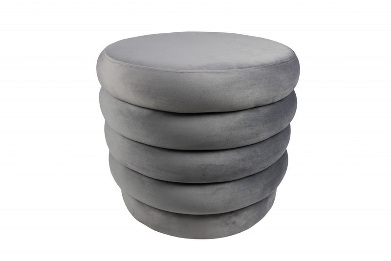 Home Outfitters 21" Gray Velvet Tufted Round Cocktail Ottoman