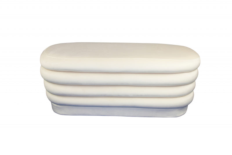 Home Outfitters 44" White Velvet Tufted Oval Ottoman