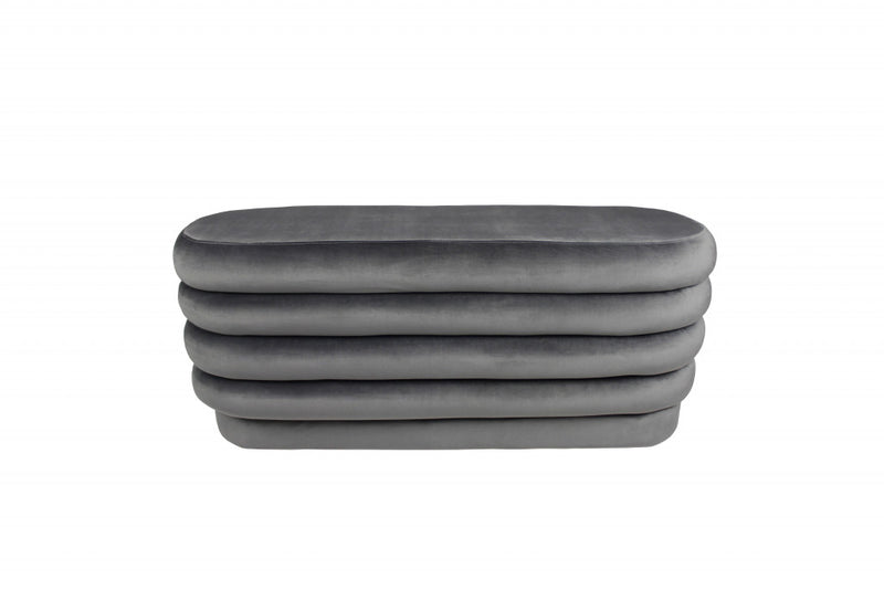 Home Outfitters 44" Gray Velvet Tufted Oval Ottoman