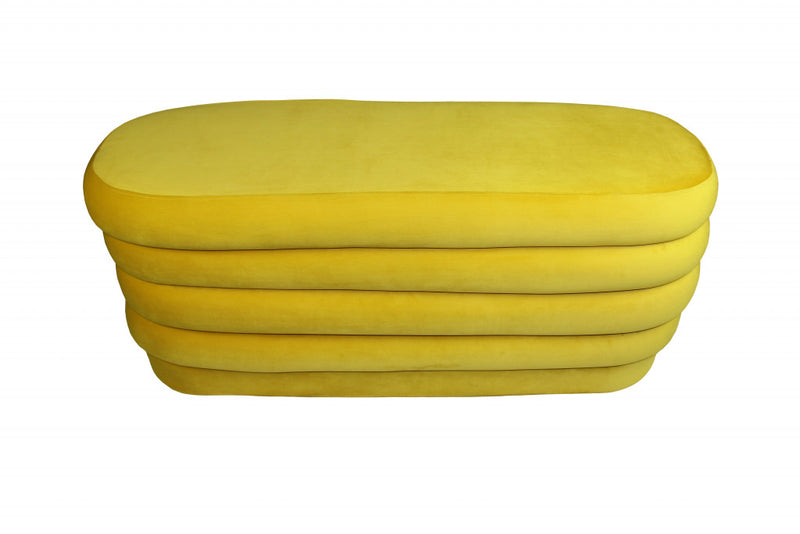 Home Outfitters 44" Yellow Velvet Tufted Oval Ottoman