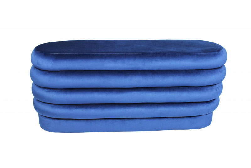 Home Outfitters 44" Blue Velvet Tufted Oval Ottoman