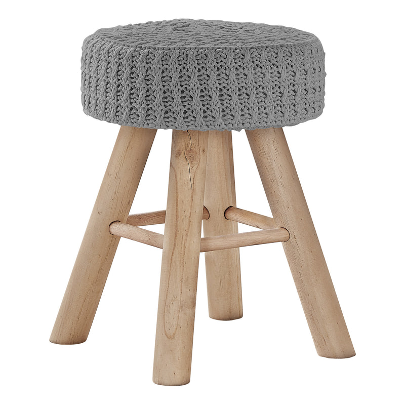 Home Outfitters 12" Gray Cotton Blend And Natural Round Ottoman