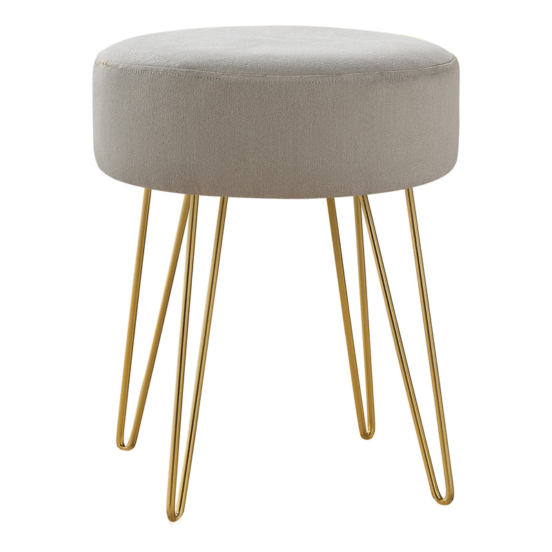 Home Outfitters 14" Beige Velvet And Gold Round Ottoman