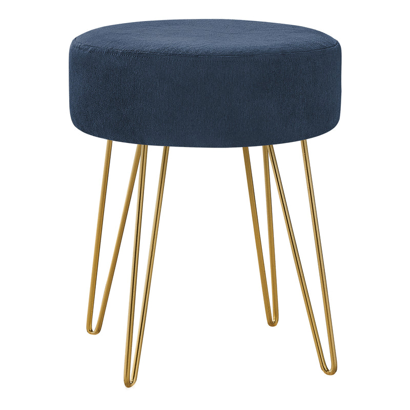 Home Outfitters 14" Blue Velvet And Gold Round Ottoman