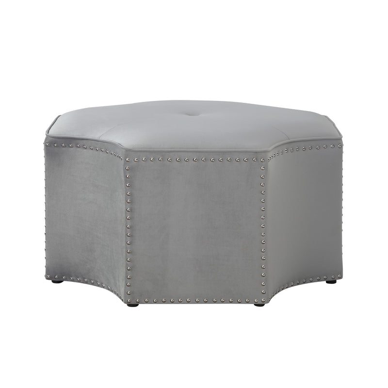 Home Outfitters 33" Gray Velvet Tufted Octagonal Cocktail Ottoman