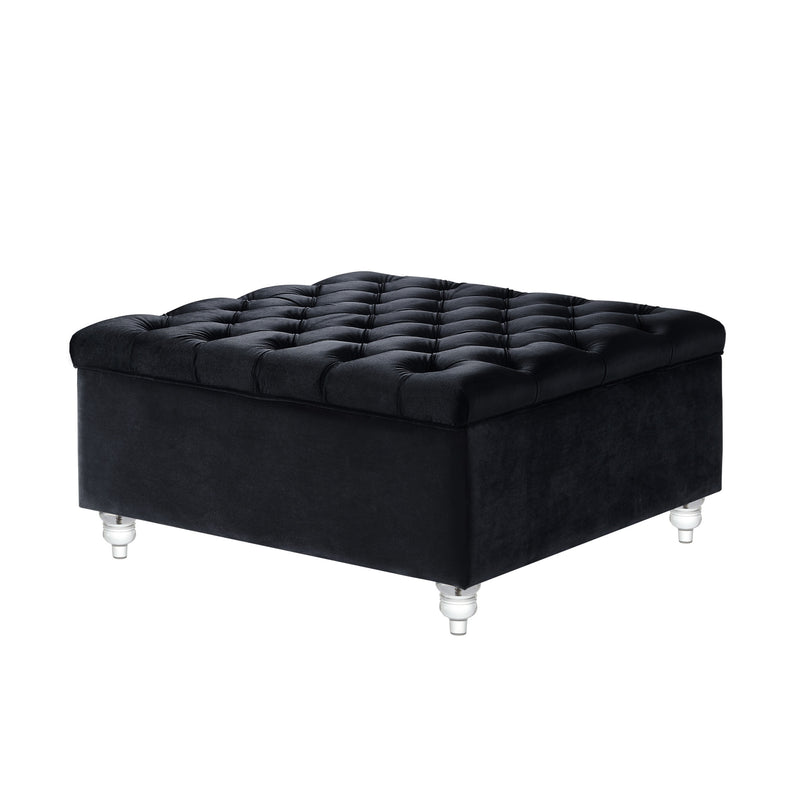 Home Outfitters 36" Black Velvet And Clear Tufted Storage