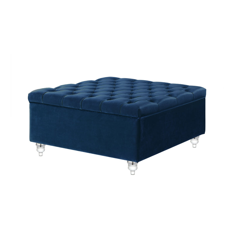 Home Outfitters 36" Blue Velvet And Clear Tufted Storage