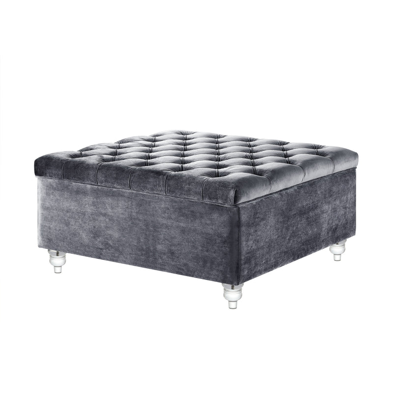 Home Outfitters 36" Gray Velvet And Clear Tufted Storage