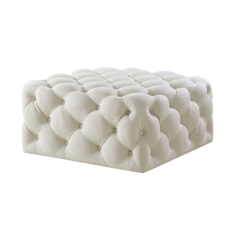 Home Outfitters 33" White Linen Rolling Tufted Cocktail Ottoman